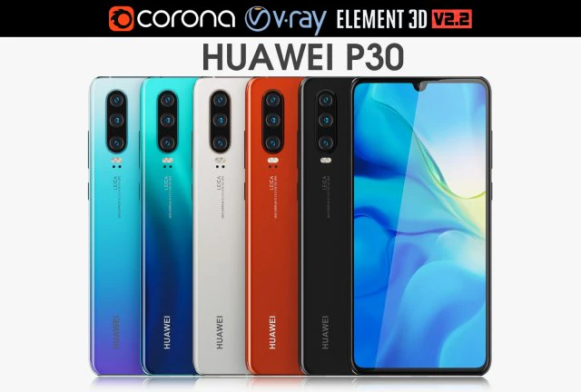 huawei p30 all colors 3D Model .c4d .max .obj .3ds .fbx .stl .blend 