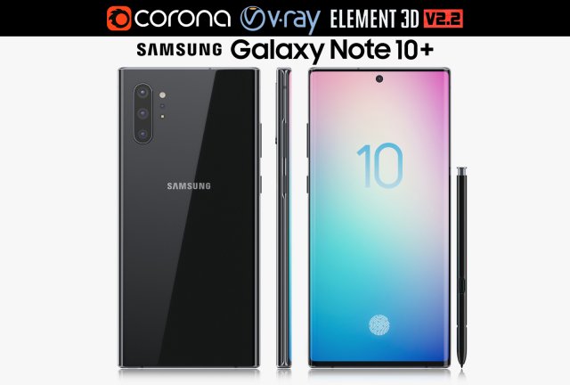 samsung galaxy note 10 plus Model 3D .c4d .max .obj .3ds .fbx .stl .blend 