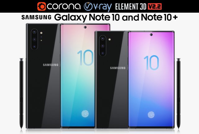 samsung galaxy note 10 and note 10 plus 3D 模型 .c4d .max .obj .3ds .fbx .stl .blend