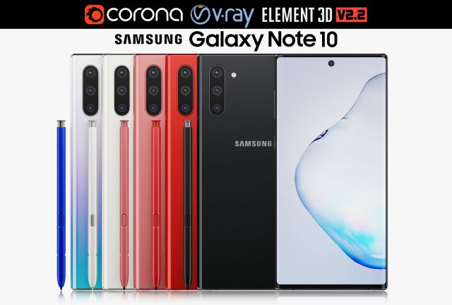 samsung galaxy note 10 all colors 3D 模型 .c4d .max .obj .3ds .fbx .stl .blend 
