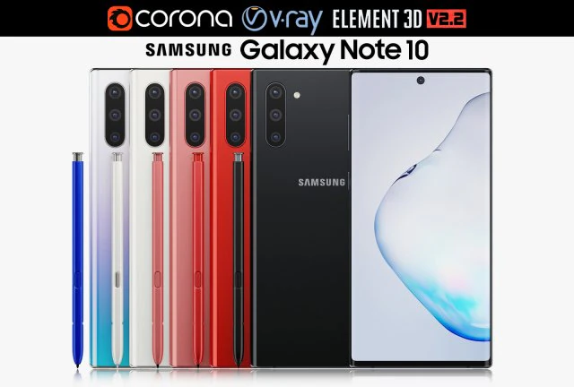 samsung galaxy note 10 all colors 3D Model .c4d .max .obj .3ds .fbx .stl .blend 