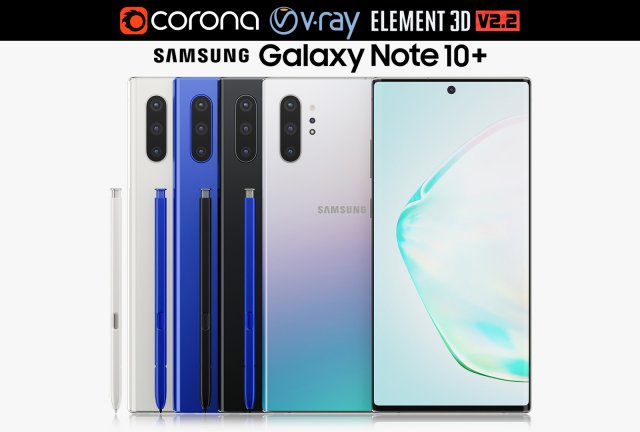 samsung galaxy note 10 plus all colors Modelo 3D .c4d .max .obj .3ds .fbx .stl .blend 