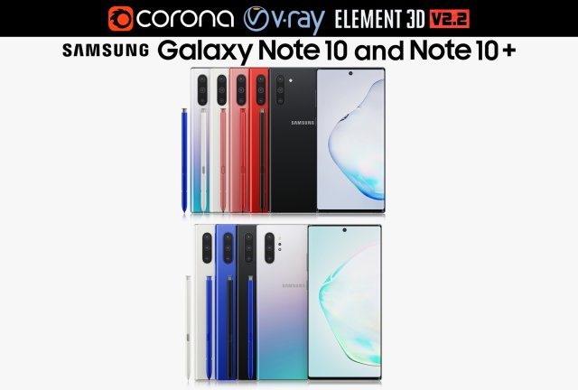 samsung galaxy note 10 and note 10 plus all colors Model 3D .c4d .max .obj .3ds .fbx .stl .blend 