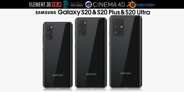 samsung galaxy s20 and s20 plus and s20 ultra black Modelo 3D .c4d .max .obj .3ds .fbx .stl .blend 