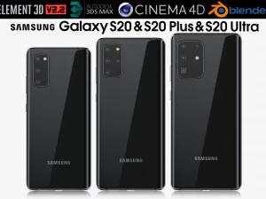सैमसंग गैलेक्सी एस20 और एस20 प्लस और एस20 अल्ट्रा ब्लैक 3D मॉडल