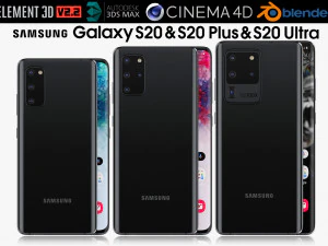 सैमसंग गैलेक्सी एस20 और एस20 प्लस और एस20 5जी अल्ट्रा कॉस्मिक ब्लैक 3D मॉडल