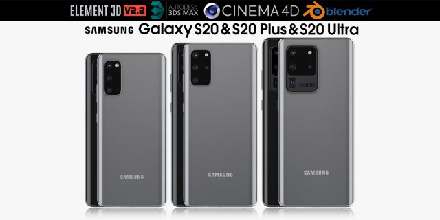 samsung galaxy s20 and s20 plus and s20 5g ultra cosmic black gray Modelo 3D .c4d .max .obj .3ds .fbx .stl .blend 