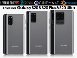 सैमसंग गैलेक्सी एस20 और एस20 प्लस और एस20 5जी अल्ट्रा कॉस्मिक ब्लैक ग्रे 3D मॉडल