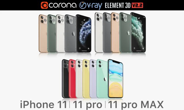 apple iphone 11 pro 11 pro max 11 all colors 3D Model .c4d .max .obj .3ds .fbx .stl .blend 