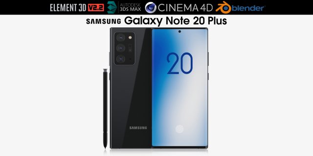 samsung galaxy note 20 plus black 3D Модель .c4d .max .obj .3ds .fbx .stl .blend 