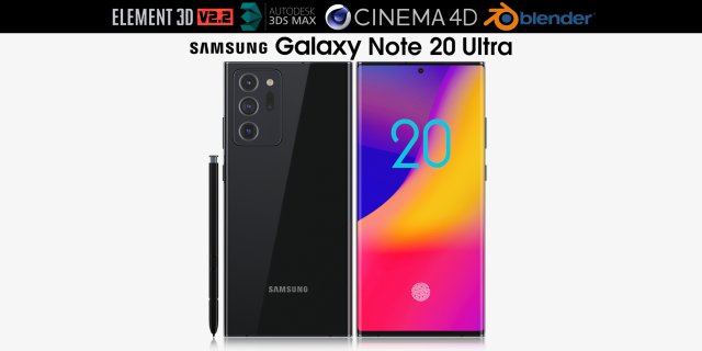 samsung galaxy note 20 ultra black 3D 模型 .c4d .max .obj .3ds .fbx .stl .blend 