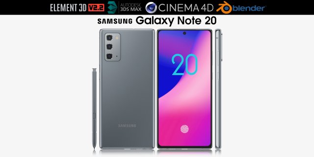 samsung galaxy note 20 gray 3D Model .c4d .max .obj .3ds .fbx .stl .blend 