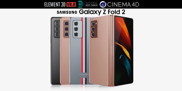 samsung galaxy z fold 2 all colors Model 3D .c4d .max .obj .3ds .fbx .stl .blend 