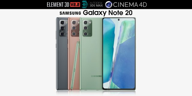 samsung galaxy note 20 all colors 3D Model .c4d .max .obj .3ds .fbx .stl .blend 