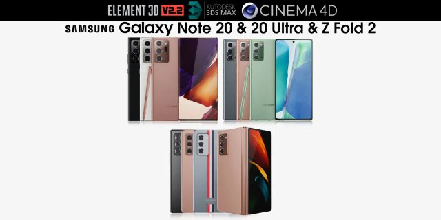samsung galaxy note 20 20 ultra z fold 2 all colors 3D Model .c4d .max .obj .3ds .fbx .stl .blend 