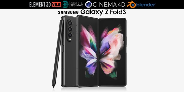 samsung galaxy z fold 3 3D Model .c4d .max .obj .3ds .fbx .stl .blend 