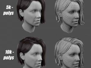 low poly realistic realtime hair 3D Model
