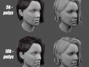 low poly realistic realtime hair 3D Model