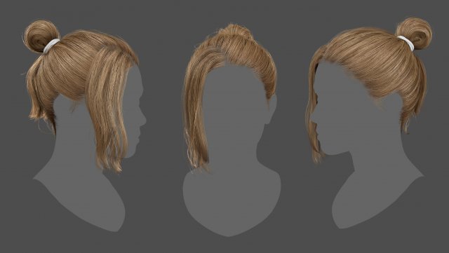 realtime realistic bun hairstyle Modello 3D .c4d .max .obj .3ds .fbx .stl .blend