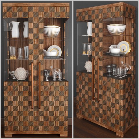 showcase with dishes 3D Модель .c4d .max .obj .3ds .fbx .stl .blend 
