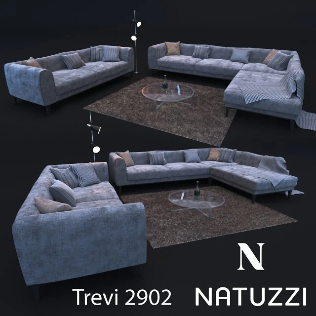 sofa in modern style natuzzi trevi 2902 3D Model .c4d .max .obj .3ds .fbx .stl .blend 