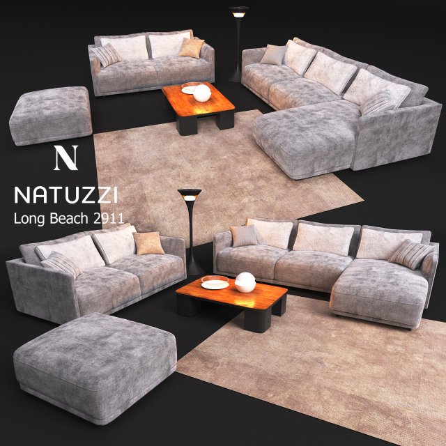 sofa natuzzi long beach 2911 3D Model .c4d .max .obj .3ds .fbx .stl .blend 