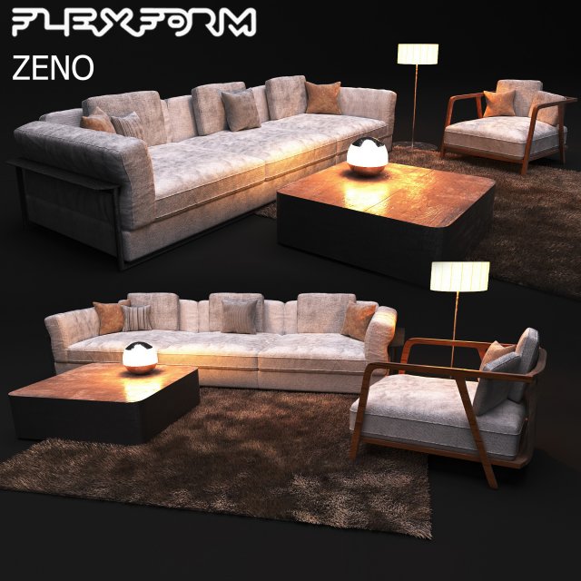 elegant sofa in modern style zeno Model 3D .c4d .max .obj .3ds .fbx .stl .blend 