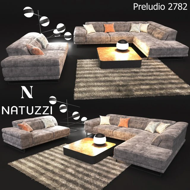 sofá em estilo moderno natuzzi preludio 2782 Modelo 3D .c4d .max .obj .3ds .fbx .stl .blend
