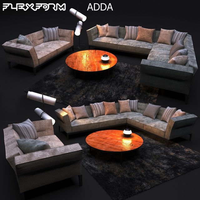 sofa in modern style flexform adda 3D Модель .c4d .max .obj .3ds .fbx .stl .blend 