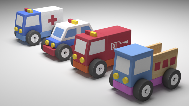 4 wooden vehicles 3D Model .c4d .max .obj .3ds .fbx .stl .blend 
