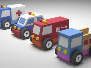 4 veículos de madeira Modelo 3D