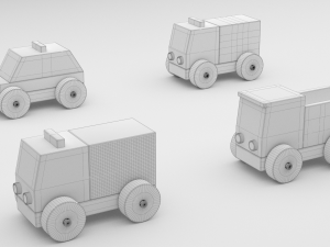 4 wooden vehicles 3D Model