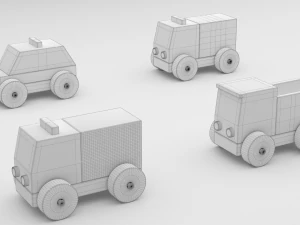 4 wooden vehicles 3D Model