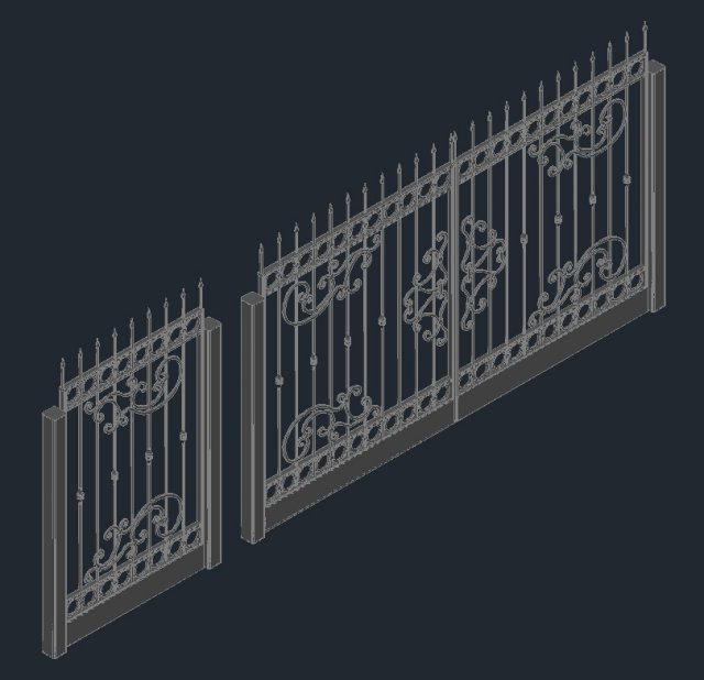 wrought-iron gates and gate Modello 3D .c4d .max .obj .3ds .fbx .stl .blend 