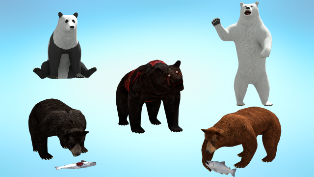 5 in 1 realistic bear pack 3Dモデル .c4d .max .obj .3ds .fbx .stl .blend 