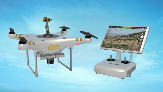 drone with turret and controller Modelo 3D .c4d .max .obj .3ds .fbx .stl .blend 
