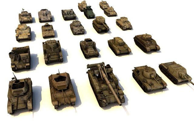 pack of 22 high detailed low poly military tanks vr ar low-poly 3D Model .c4d .max .obj .3ds .fbx .stl .blend 