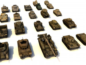 pack of 22 high detailed low poly military tanks vr ar low-poly Modelo 3D