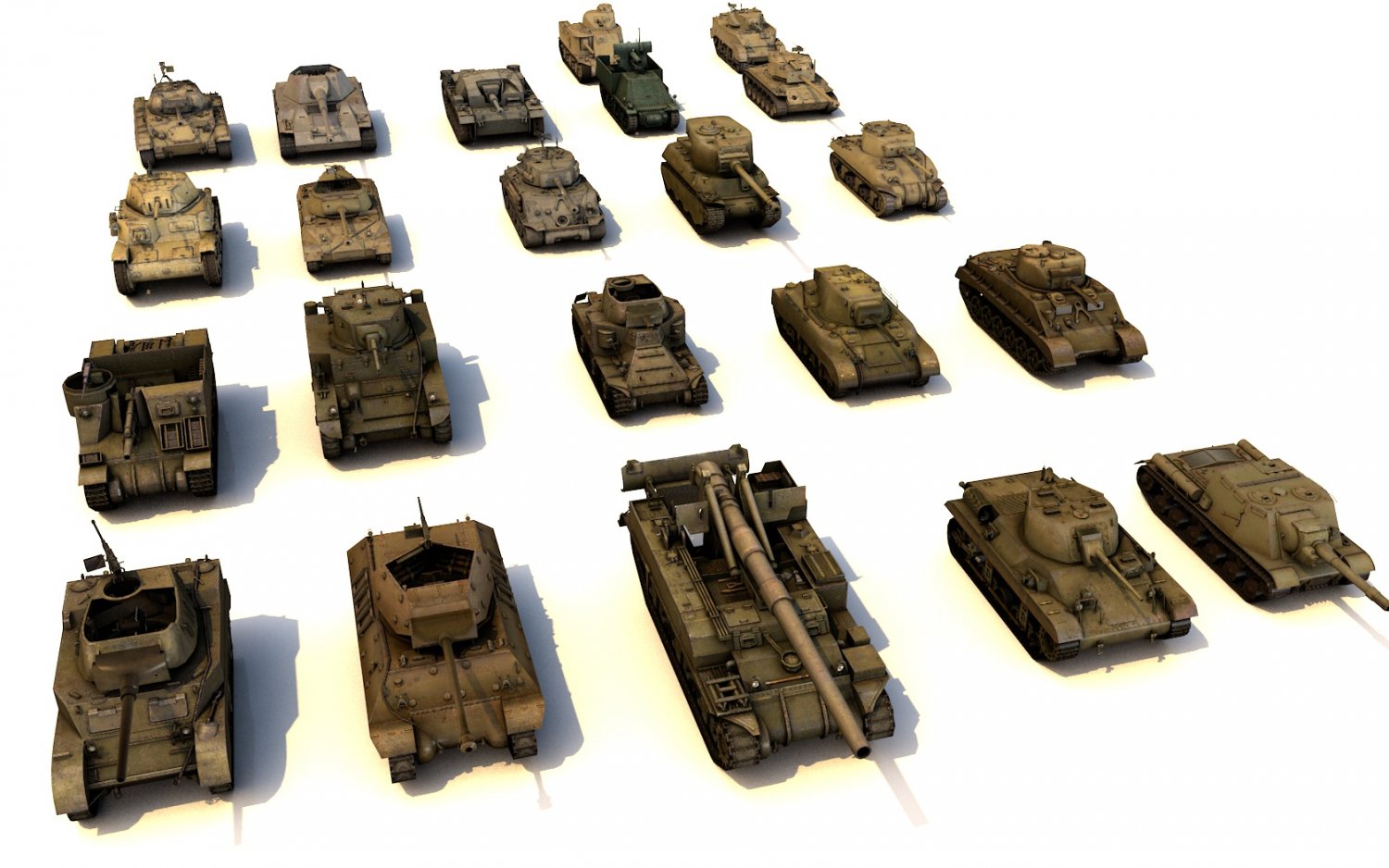 Pack Of 22 High Detailed Low Poly Military Tanks Vr Ar Low Poly 3d