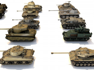 pack of 22 high detailed low poly military tanks vr ar low-poly 3D Model