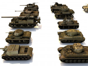 pack of 22 high detailed low poly military tanks vr ar low-poly 3D Model