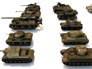 pack of 22 high detailed low poly military tanks vr ar low-poly 3D Model
