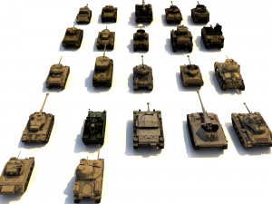 pack of 22 high detailed low poly military tanks vr ar low-poly 3D Model