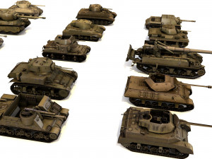 pack of 22 high detailed low poly military tanks vr ar low-poly 3D Model