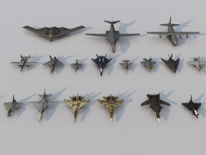 pack of 19 high detailed modern military aircraft vr ar low-poly 3D 모델