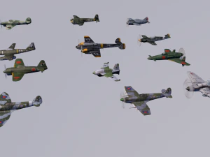 pack of 23 extreme low poly world war air planes vr - ar - low-poly 3D Model
