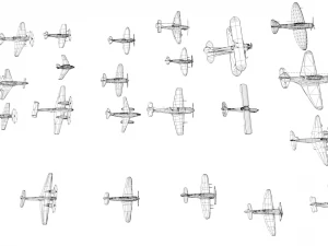 pack of 23 extreme low poly world war air planes vr - ar - low-poly 3D Model