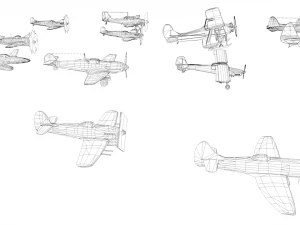 pack of 23 extreme low poly world war air planes vr - ar - low-poly 3D Model