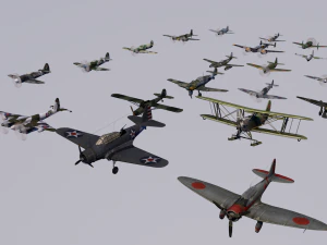 pack of 23 extreme low poly world war air planes vr - ar - low-poly 3D Model