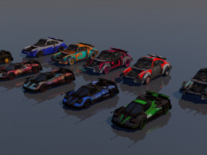 low poly vr ar game ready pack of 9 monster sports cars vr - ar - low-poly 3D 모델
